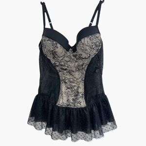 Hunkemoller Deisgner Black lace and mesh babydoll tulle Bustier Lingerie Medium
